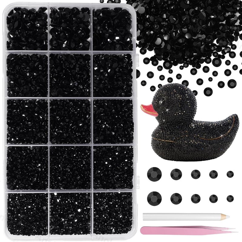 Uotey 16000 Pcs Black Resin Rhinestones for Crafting, Flatback Black Gems Jelly Rhinestones, Mixed Sizes Bedazzling Crystal with Pickup Tool for DIY Crafts Clothing Tumblers Mugs Shoes Fabric Nail Art - Image 1